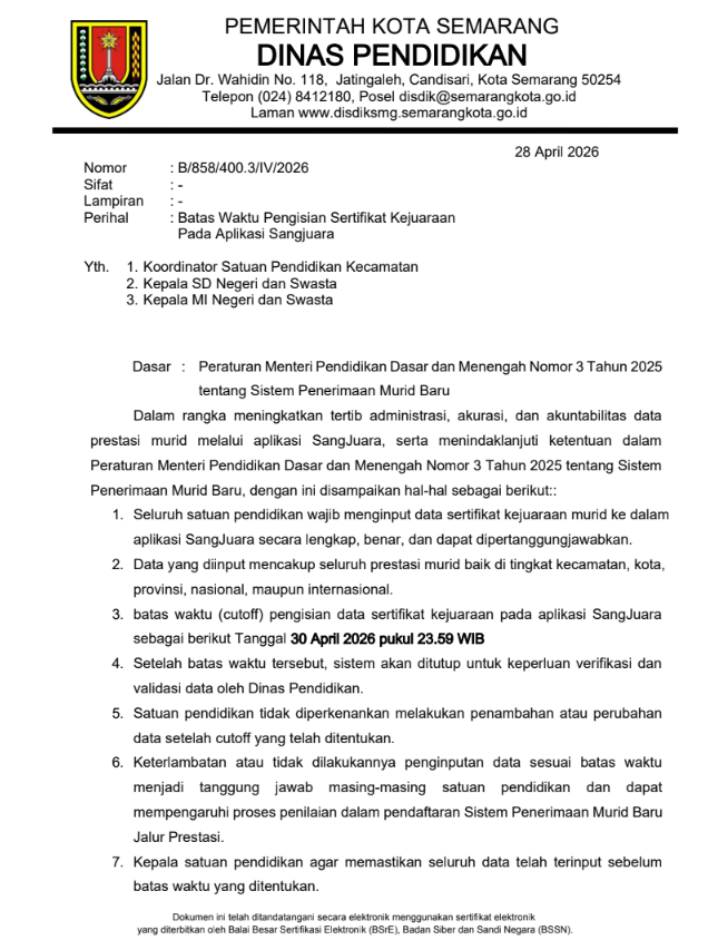 Batas Waktu Pengisian Sertifikat Kejuaraan pada Aplikasi Sangjuara